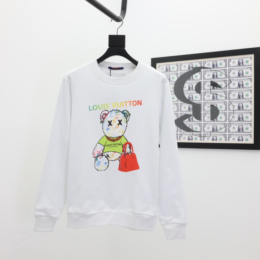 💰P190💥 Louis vuitton/LV 路易威登 新款潮流经典卫衣，精致裁剪，高品质工艺！采用定织定染纯棉面料420克左右纯棉卫衣面料！图案进口数码印花工艺，耐穿耐洗久穿不变型，微阔百搭男女同款。颜色：黑色 米白。码数：XS S M L