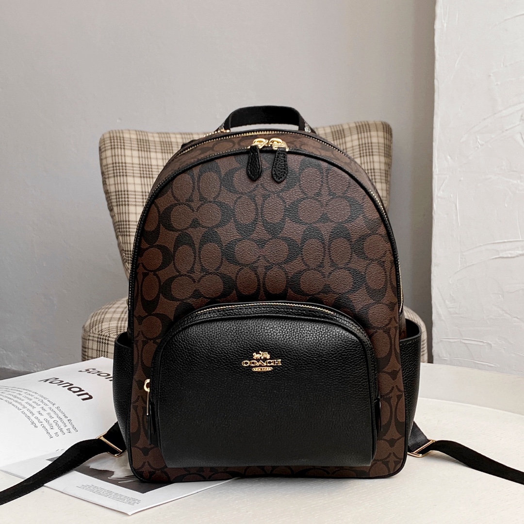 Coach coach5671 蔻驰Court系列奥莱新款中号女士双肩包，旅行书包背包 尺寸27.36.13