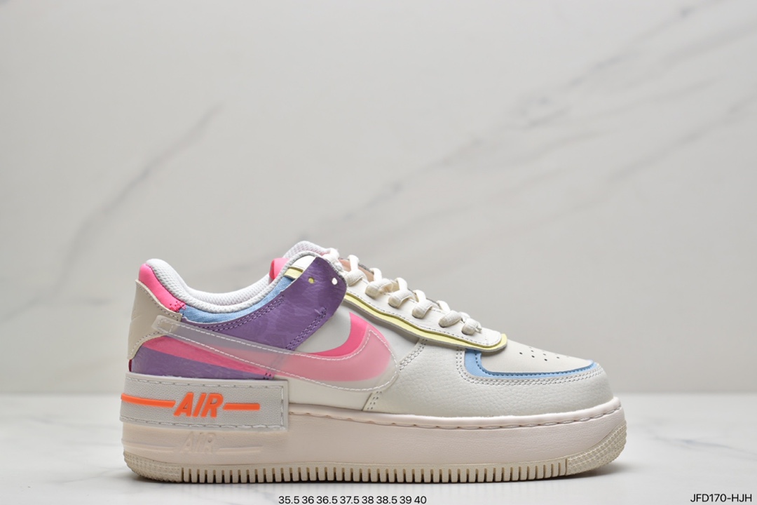 170 耐克Nike Air Force 1 Shadow 轻量增高低帮百搭板鞋”拼接马卡龙”  CU3012-111
