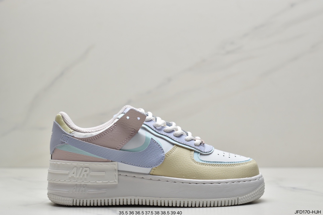 170 耐克Nike Air Force 1 Shadow 轻量增高低帮百搭板鞋”拼接马卡龙”  CU3012-111