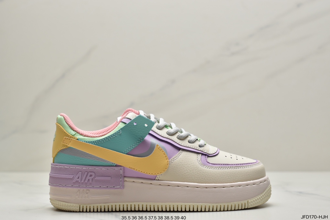 170 耐克Nike Air Force 1 Shadow 轻量增高低帮百搭板鞋”拼接马卡龙”  CU3012-111