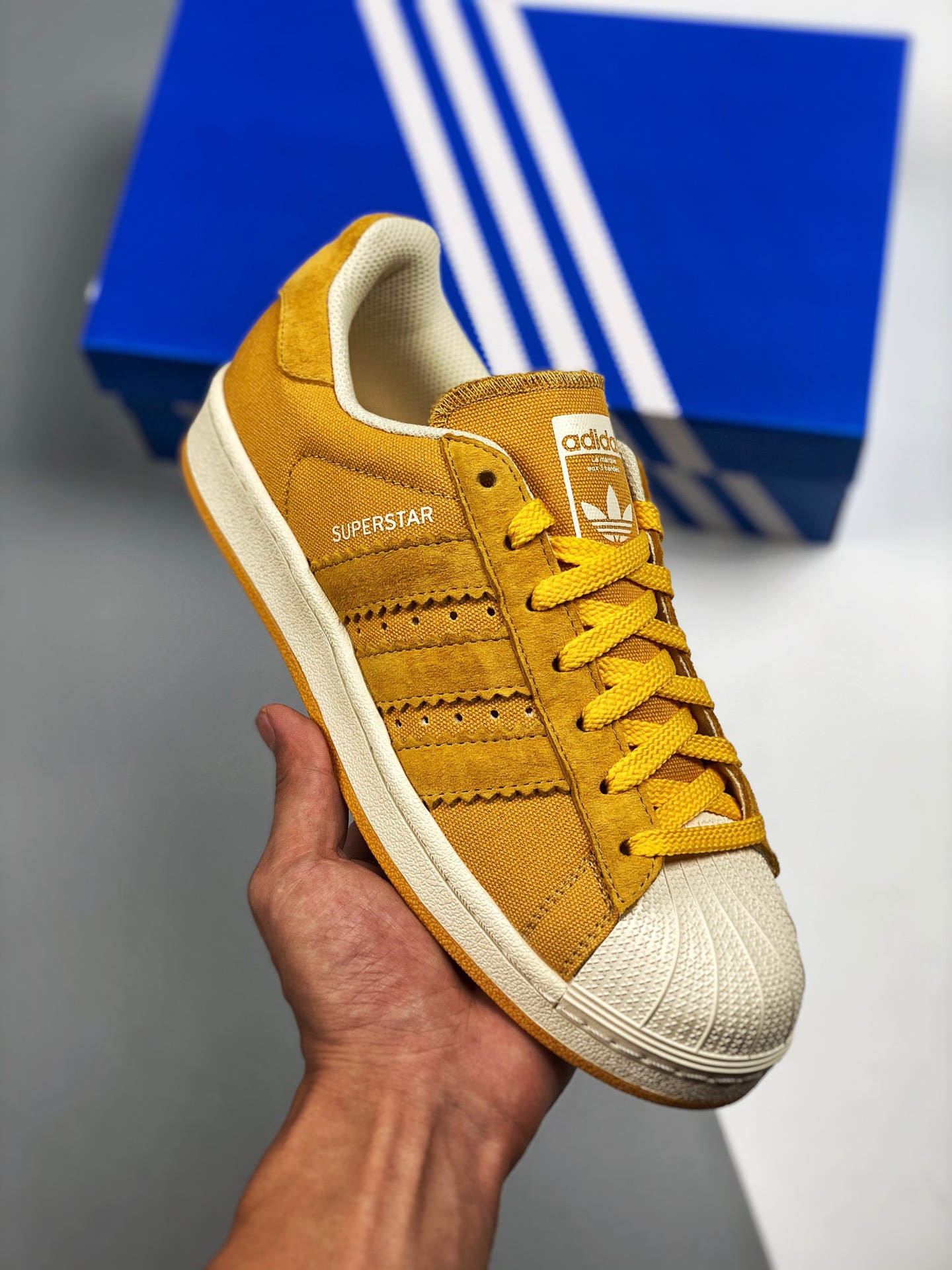 AD Superstar blanco brillante y amarillo, zapato deportivo con puntera de concha, clásico y versátil, nuevo color con n…