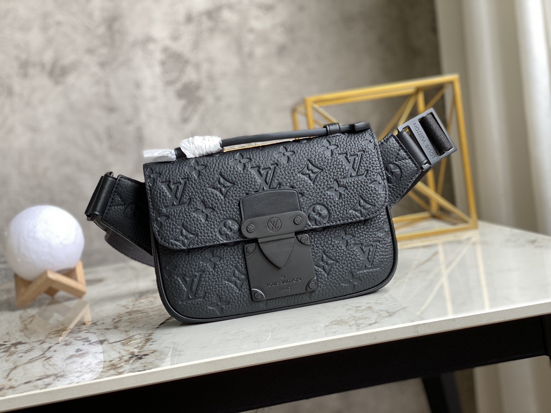 Louis Vuitton Top original factory M58487 black full leather messenger bag chest bag series This new S Lock Sling handbag is made of Monogram emb