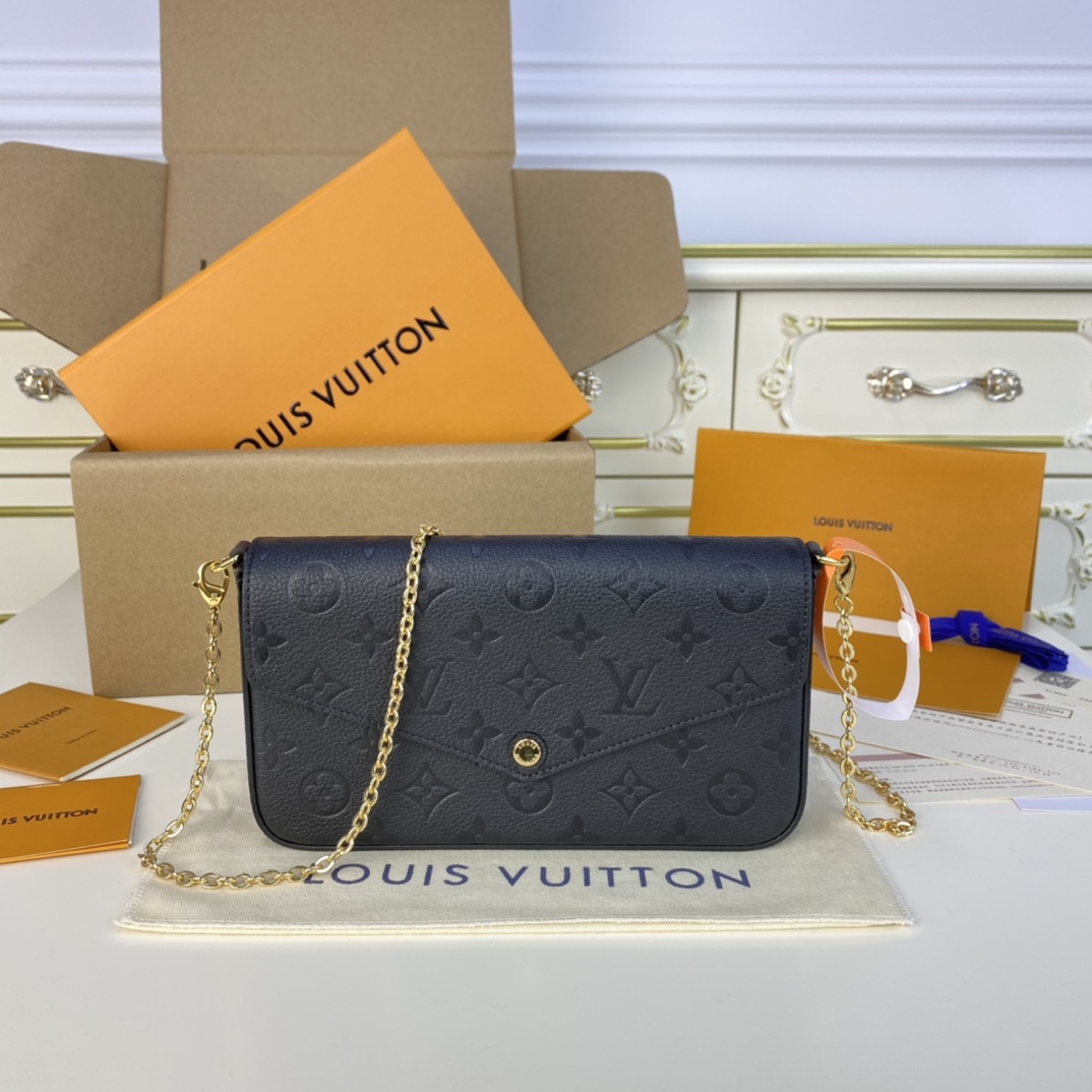 Louis Vuitton LV Pochette FeLicie Wholesale
 Crossbody & Shoulder Bags Black All Steel Cowhide Chains M64064
