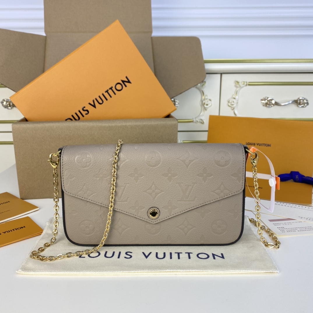 Louis Vuitton LV Pochette FeLicie Crossbody & Shoulder Bags Grey All Steel Cowhide Chains M64064