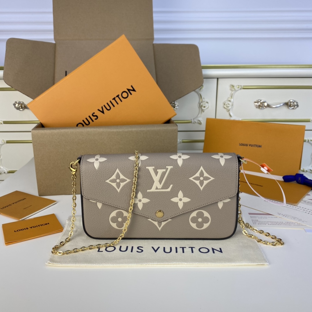 Louis Vuitton LV Pochette FeLicie Crossbody & Shoulder Bags Elephant Grey Printing All Steel Empreinte​ Cowhide Chains