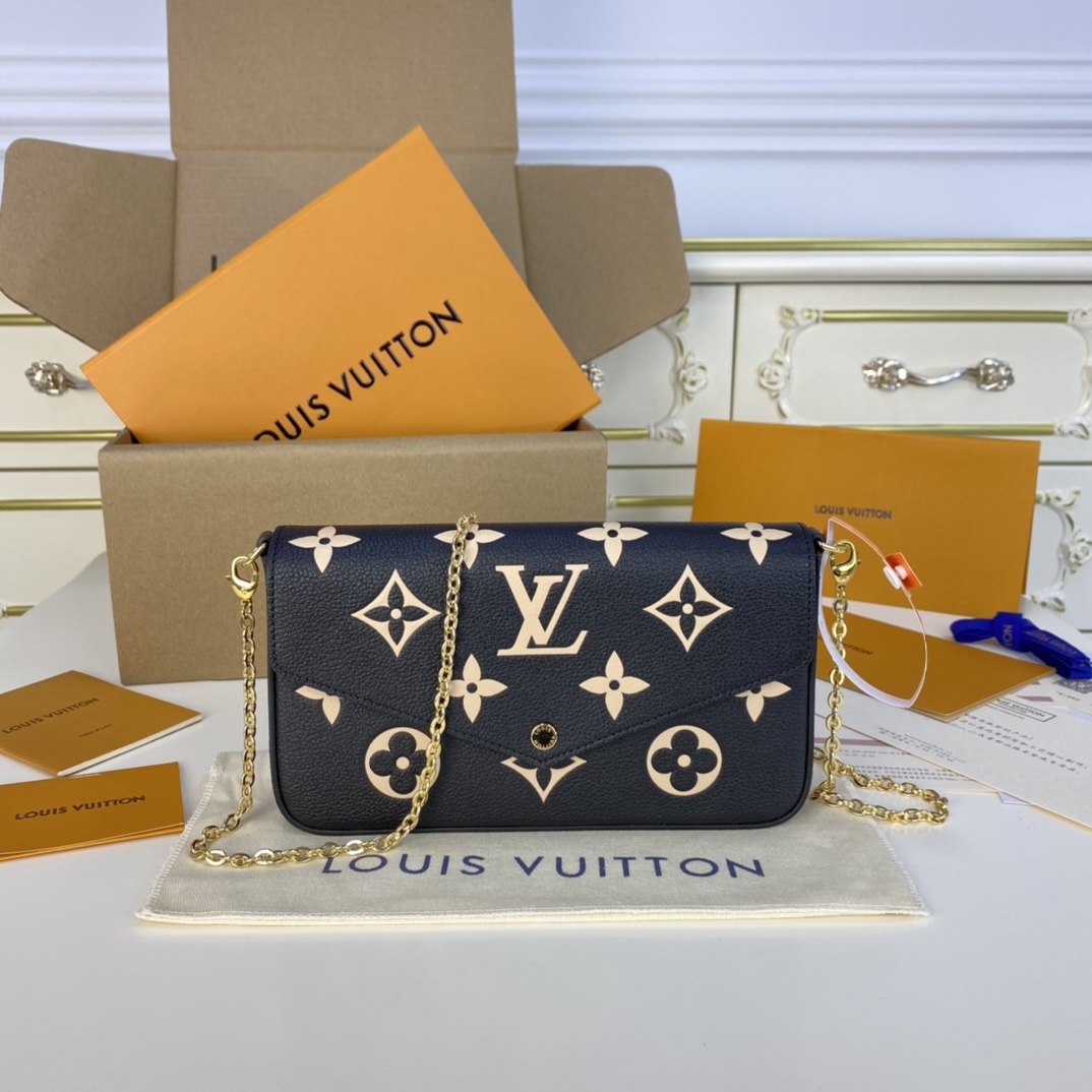 Louis Vuitton LV Pochette FeLicie Crossbody & Shoulder Bags Black Printing All Steel Empreinte​ Cowhide Chains