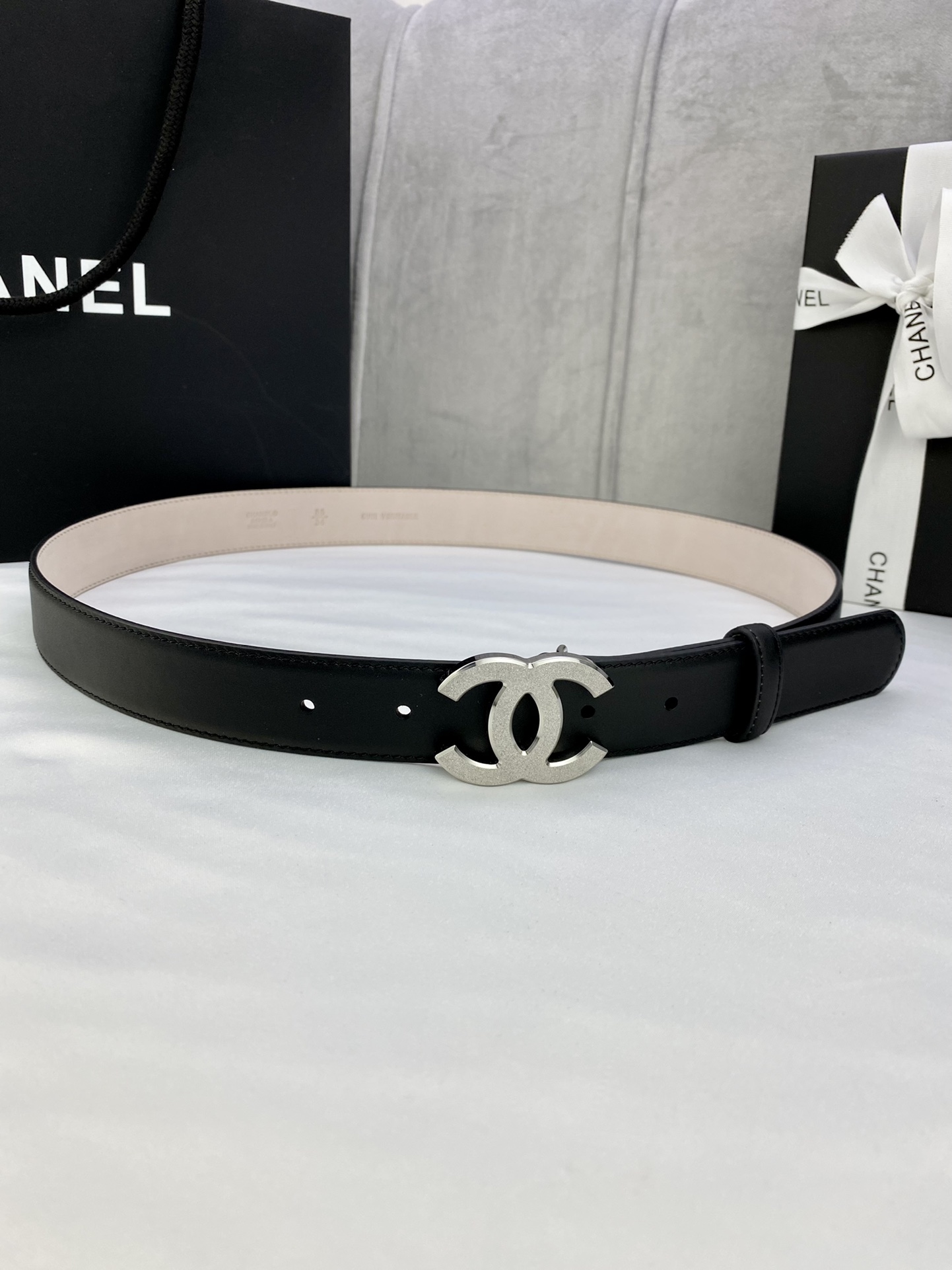 Chanel Belts Silver Women Steel Buckle Cowhide Frosted