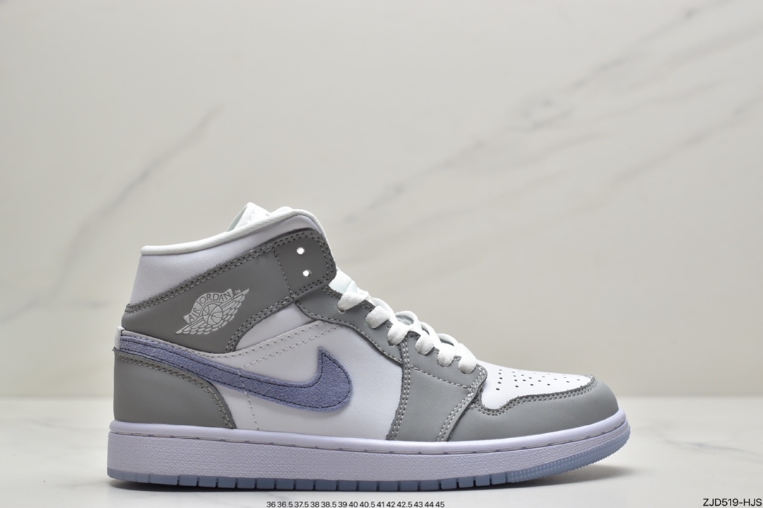 240 耐克NIKE Wmns Air Jordan 1 Mid”White Wolf Grey”AJ1乔丹一代中帮经典复古文化休闲运动篮球鞋“冰蓝烟灰小迪奥”BQ6472-105