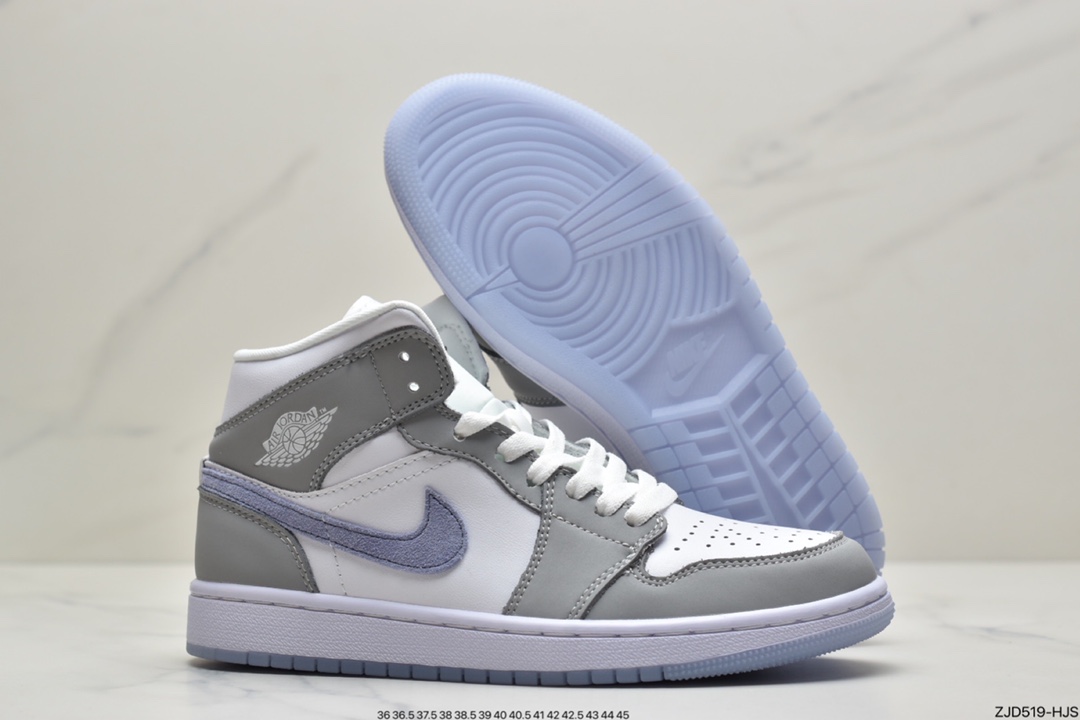 240 耐克NIKE Wmns Air Jordan 1 Mid”White Wolf Grey”AJ1乔丹一代中帮经典复古文化休闲运动篮球鞋“冰蓝烟灰小迪奥”BQ6472-105
