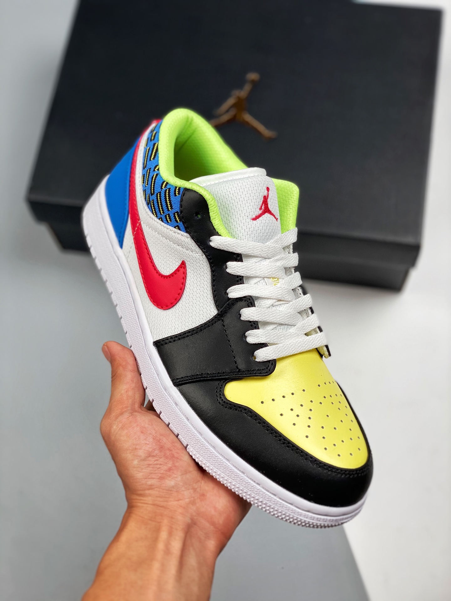 Apoyo en tienda 2 Air Jordan 1 Low negro/amarillo/azul AJ1乔1 low top casual skate shoes color oficial sincronizado, úni…