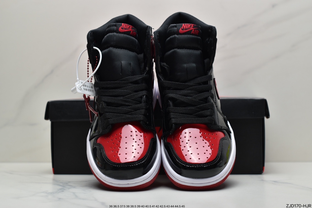 240  Air Jordan 1 High OG ”Bred Patent”黑红金人吊牌  555088-063