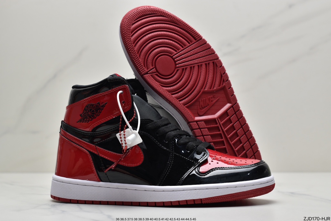 240  Air Jordan 1 High OG ”Bred Patent”黑红金人吊牌  555088-063