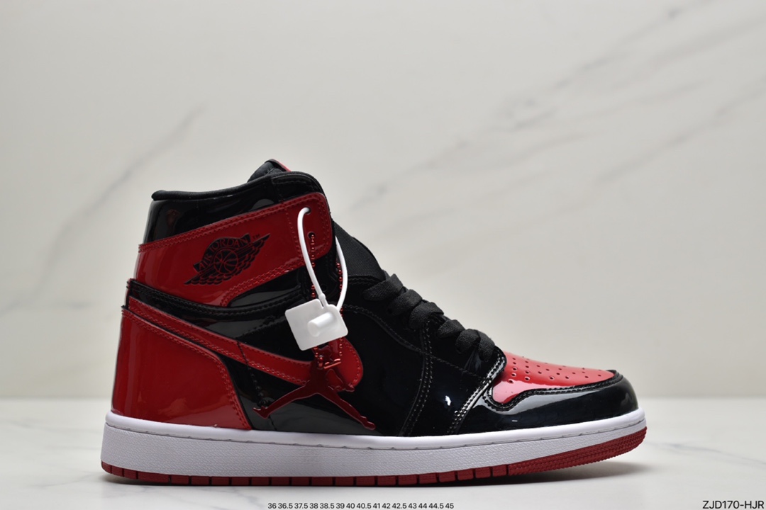 240  Air Jordan 1 High OG ”Bred Patent”黑红金人吊牌  555088-063