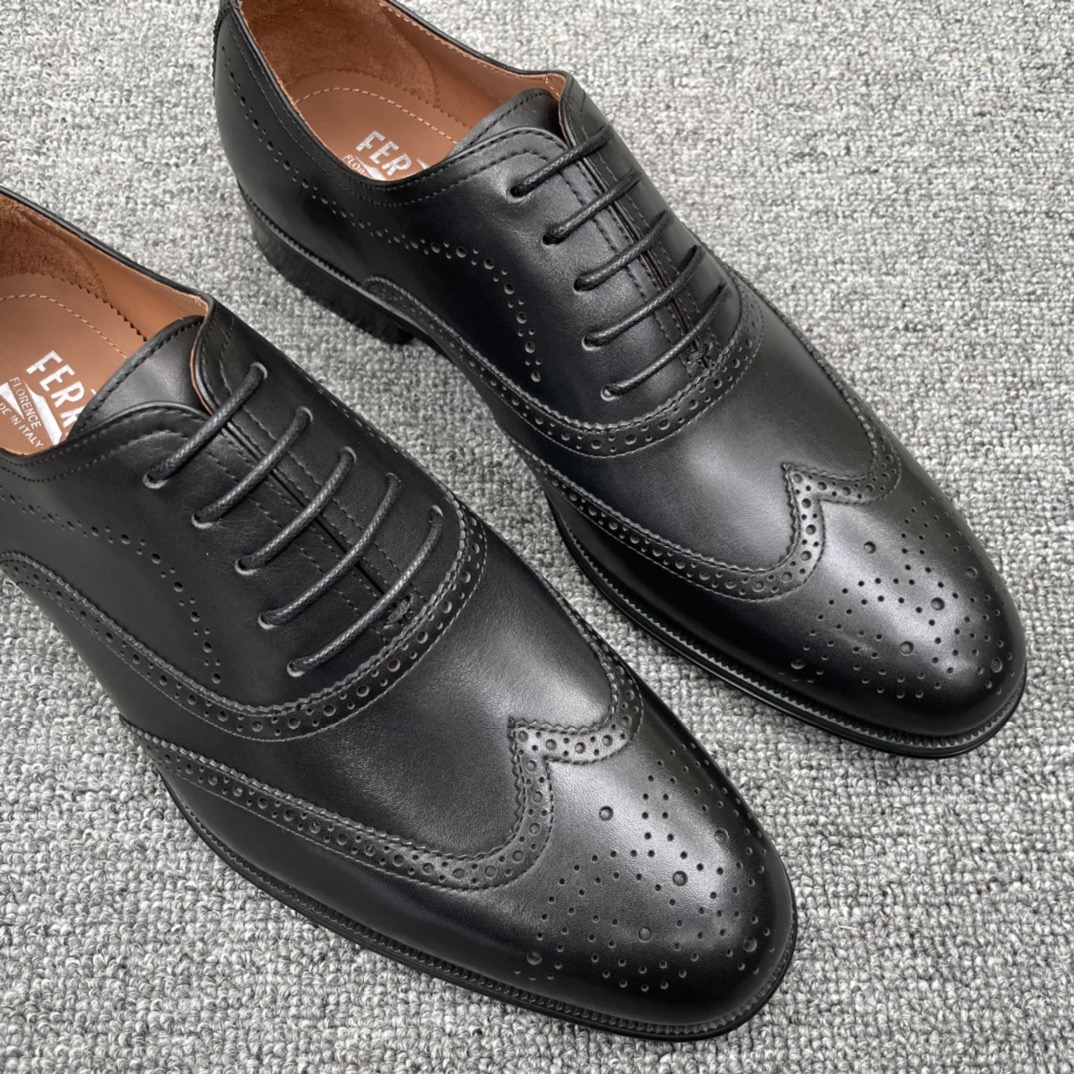 Salvatore Ferragamo Men's Black Leather Wingtip Brogue Oxford Dress Shoes 5 i1626635457 2348 3