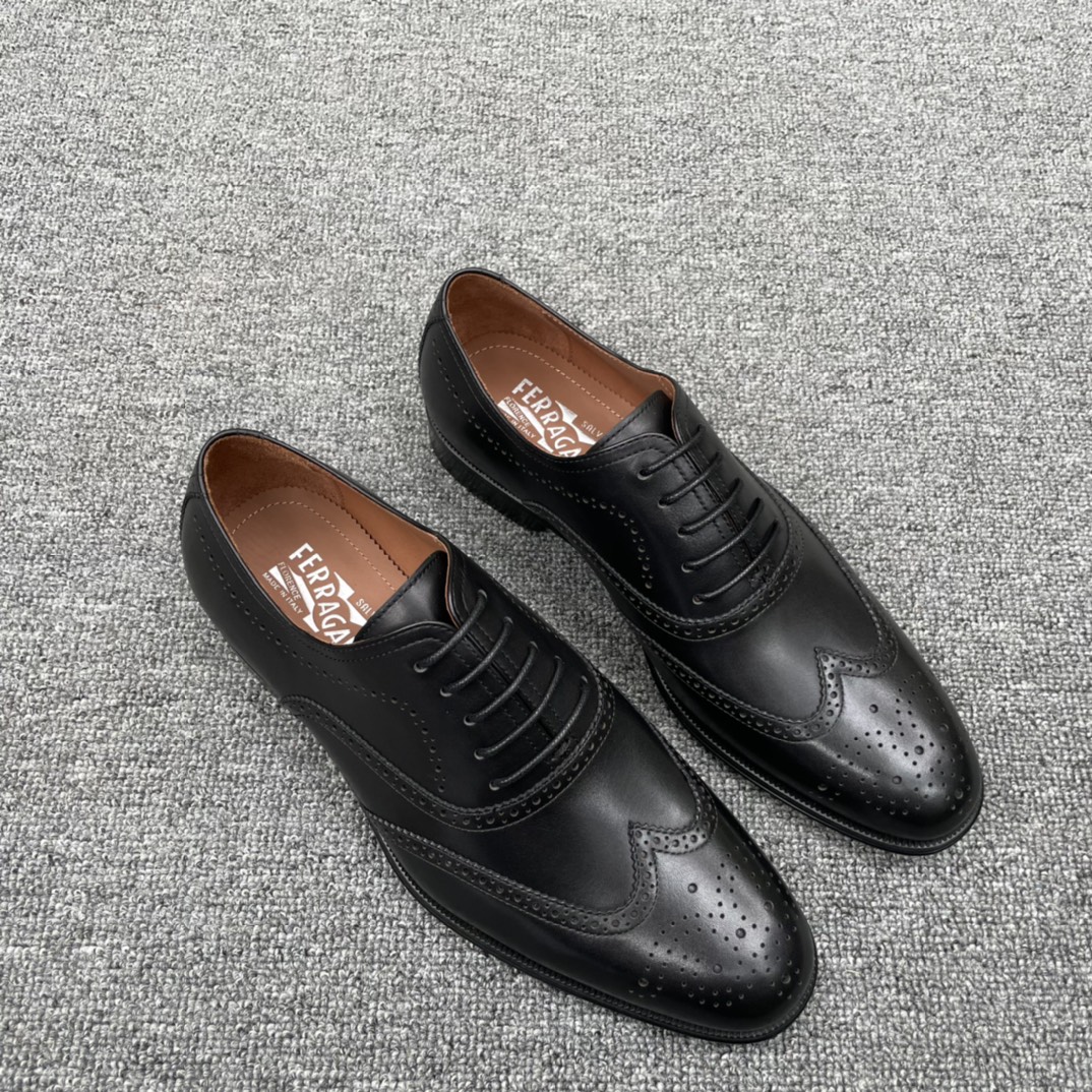 Salvatore Ferragamo Men's Black Leather Wingtip Brogue Oxford Dress Shoes 4 i1626635457 8368 2