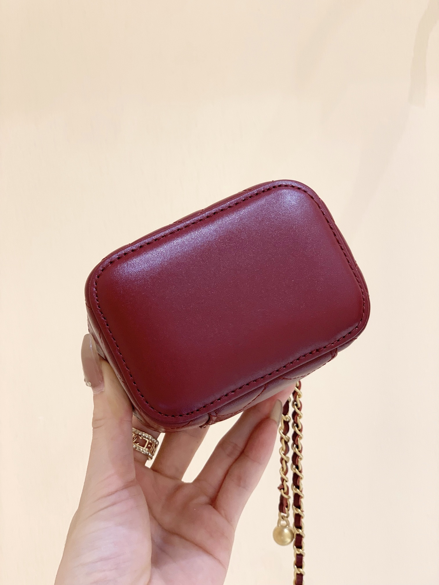Chanel 高级手工坊双金珠系列盒子斜挎包 AP2292酒红