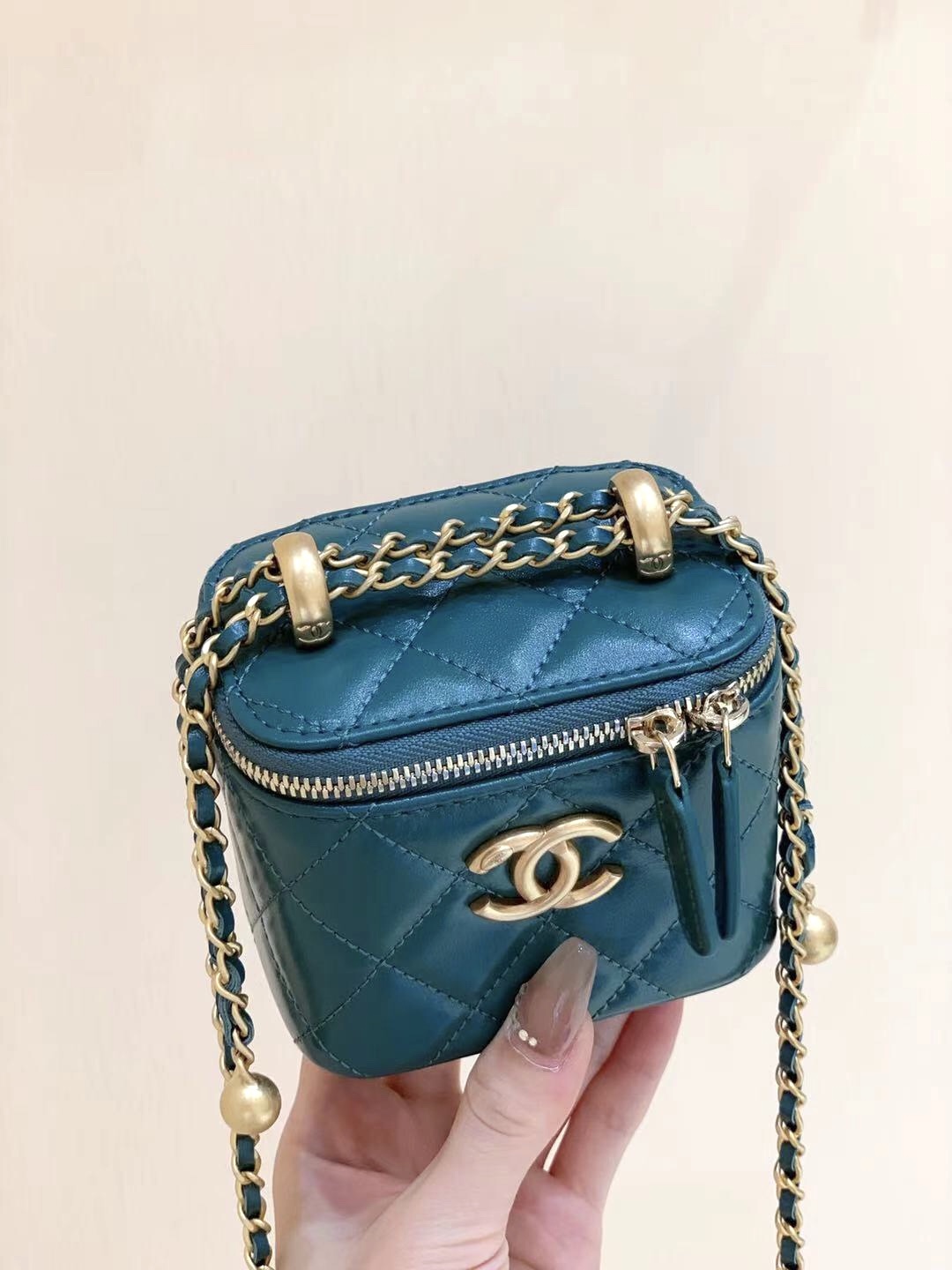 Chanel 高级手工坊双金珠系列盒子斜挎包 AP2292绿色