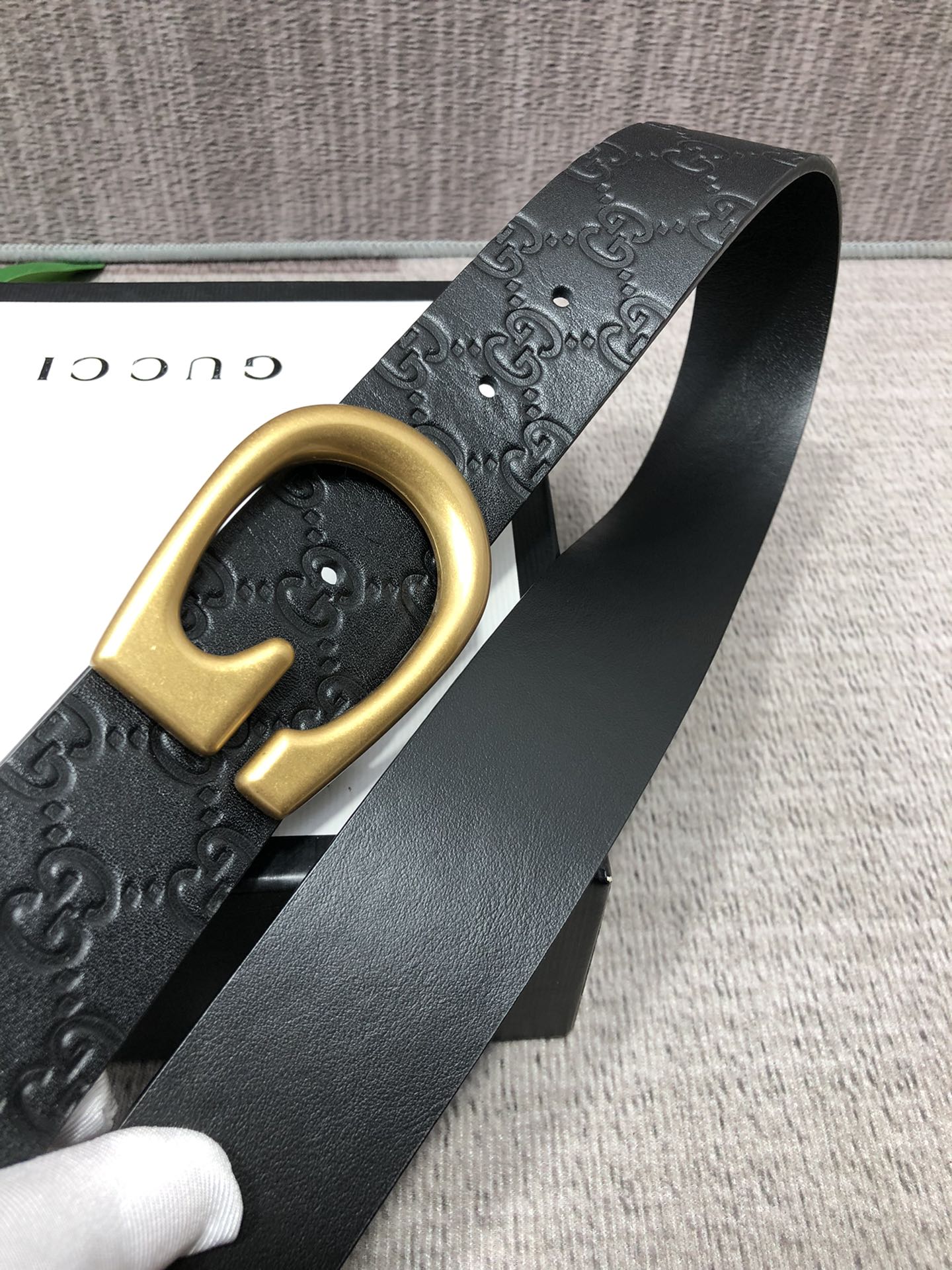 配全套包装礼盒古驰原单头层牛皮压G面