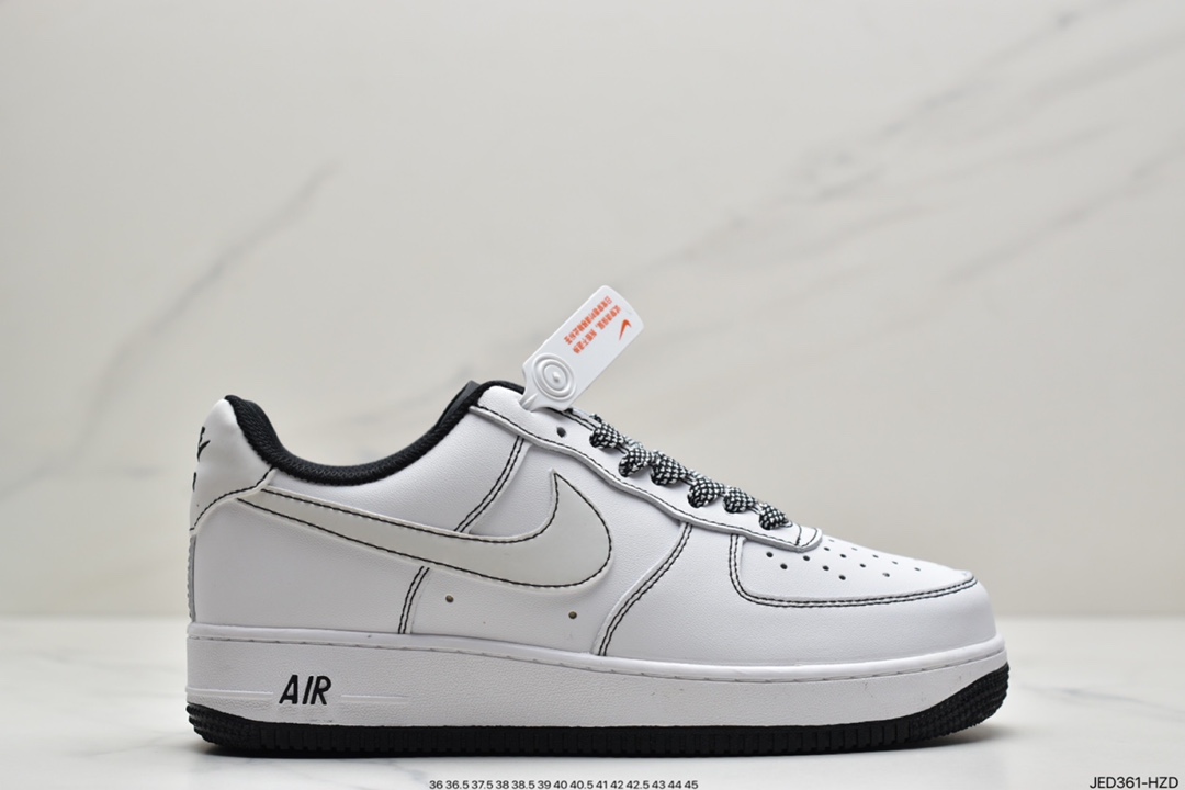 150 Nike Air Force 1’07”White/Black 3M”空军一号经典低帮百搭休闲运动板鞋“皮革白黑缝线3M天使反光”CN2896-104