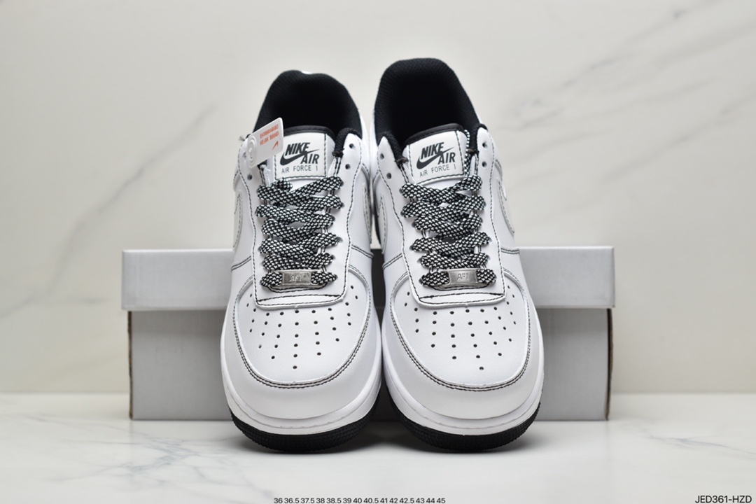 150 Nike Air Force 1’07”White/Black 3M”空军一号经典低帮百搭休闲运动板鞋“皮革白黑缝线3M天使反光”CN2896-104