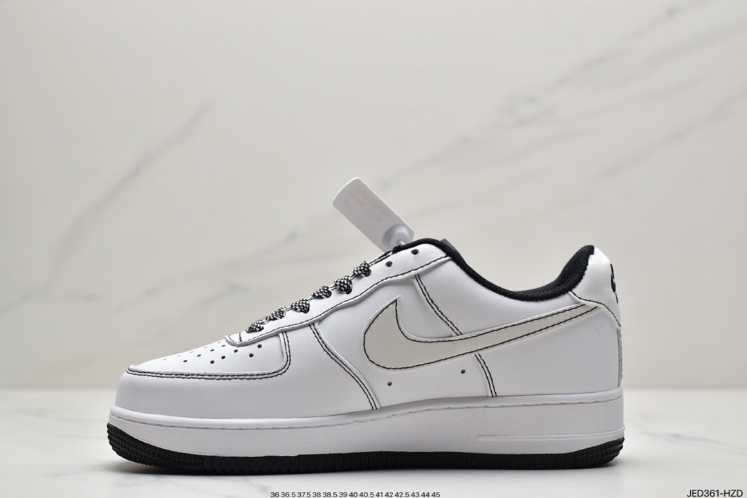 150 Nike Air Force 1’07”White/Black 3M”空军一号经典低帮百搭休闲运动板鞋“皮革白黑缝线3M天使反光”CN2896-104