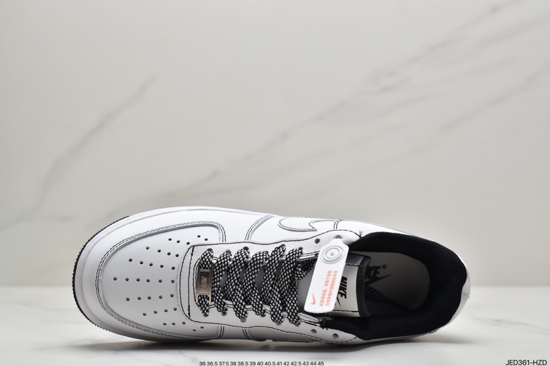 150 Nike Air Force 1’07”White/Black 3M”空军一号经典低帮百搭休闲运动板鞋“皮革白黑缝线3M天使反光”CN2896-104