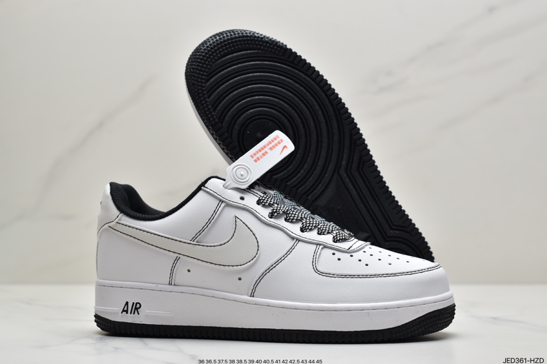 150 Nike Air Force 1’07”White/Black 3M”空军一号经典低帮百搭休闲运动板鞋“皮革白黑缝线3M天使反光”CN2896-104