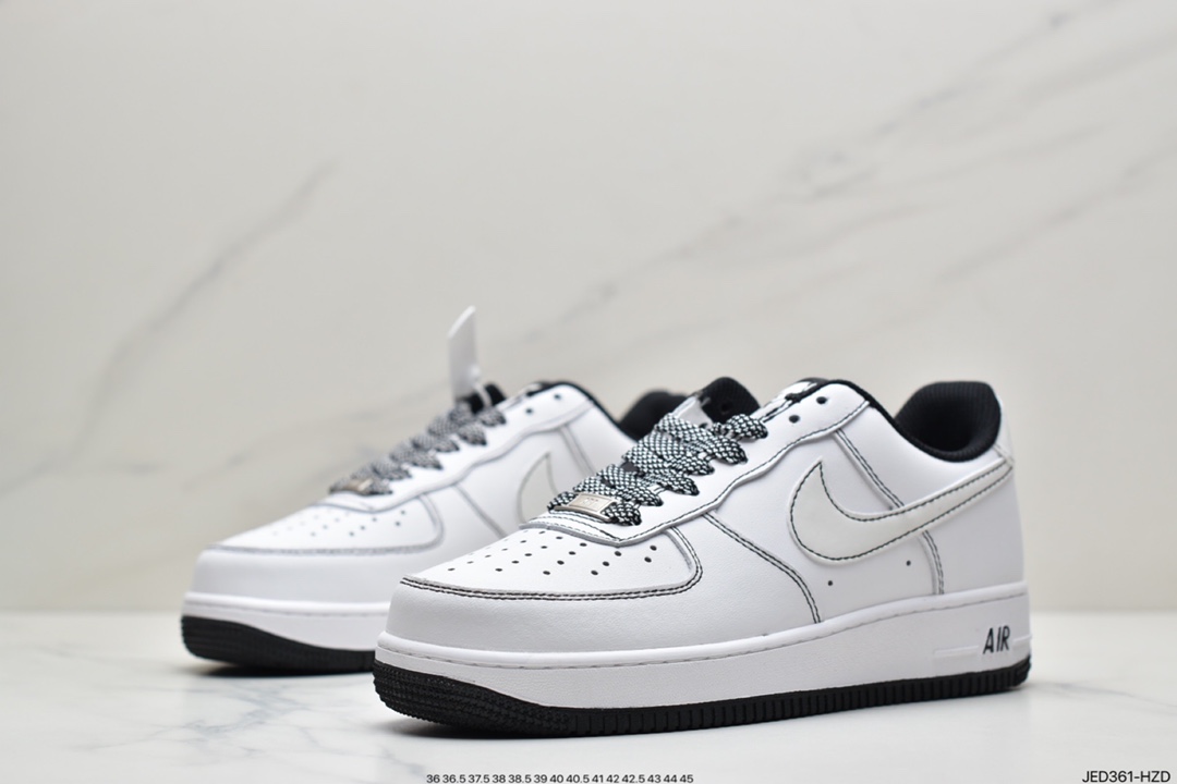 150 Nike Air Force 1’07”White/Black 3M”空军一号经典低帮百搭休闲运动板鞋“皮革白黑缝线3M天使反光”CN2896-104