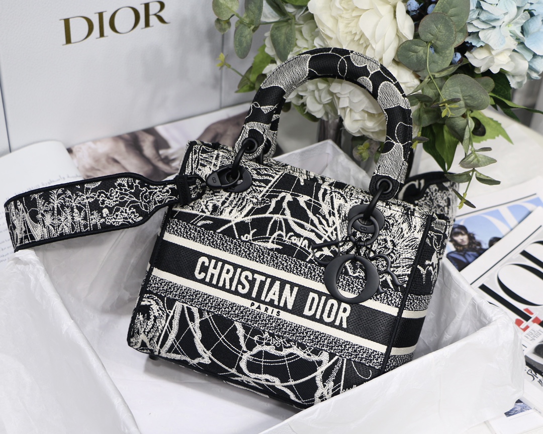 Dior Bags Handbags Black White Embroidery Lady