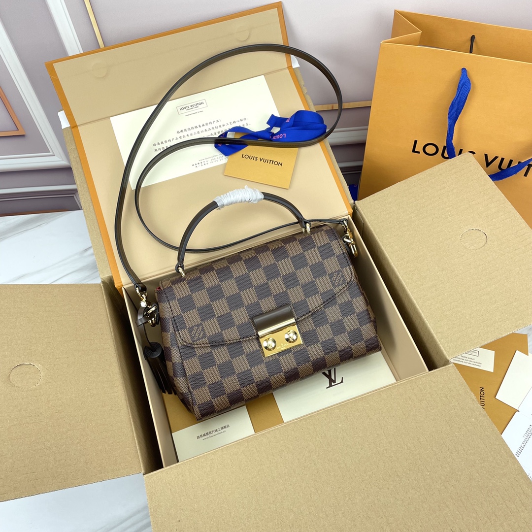 Louis Vuitton LV Croisette Bags Handbags Gold Damier Ebene Canvas Cowhide Casual