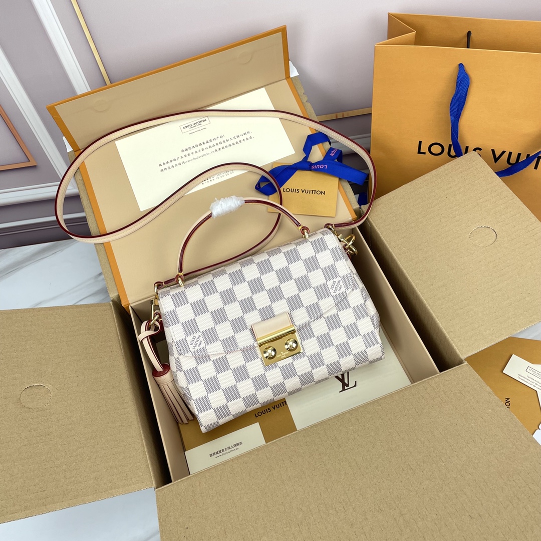 Louis Vuitton LV Croisette Bags Handbags Gold Pink Damier Azur Canvas Cowhide Fabric