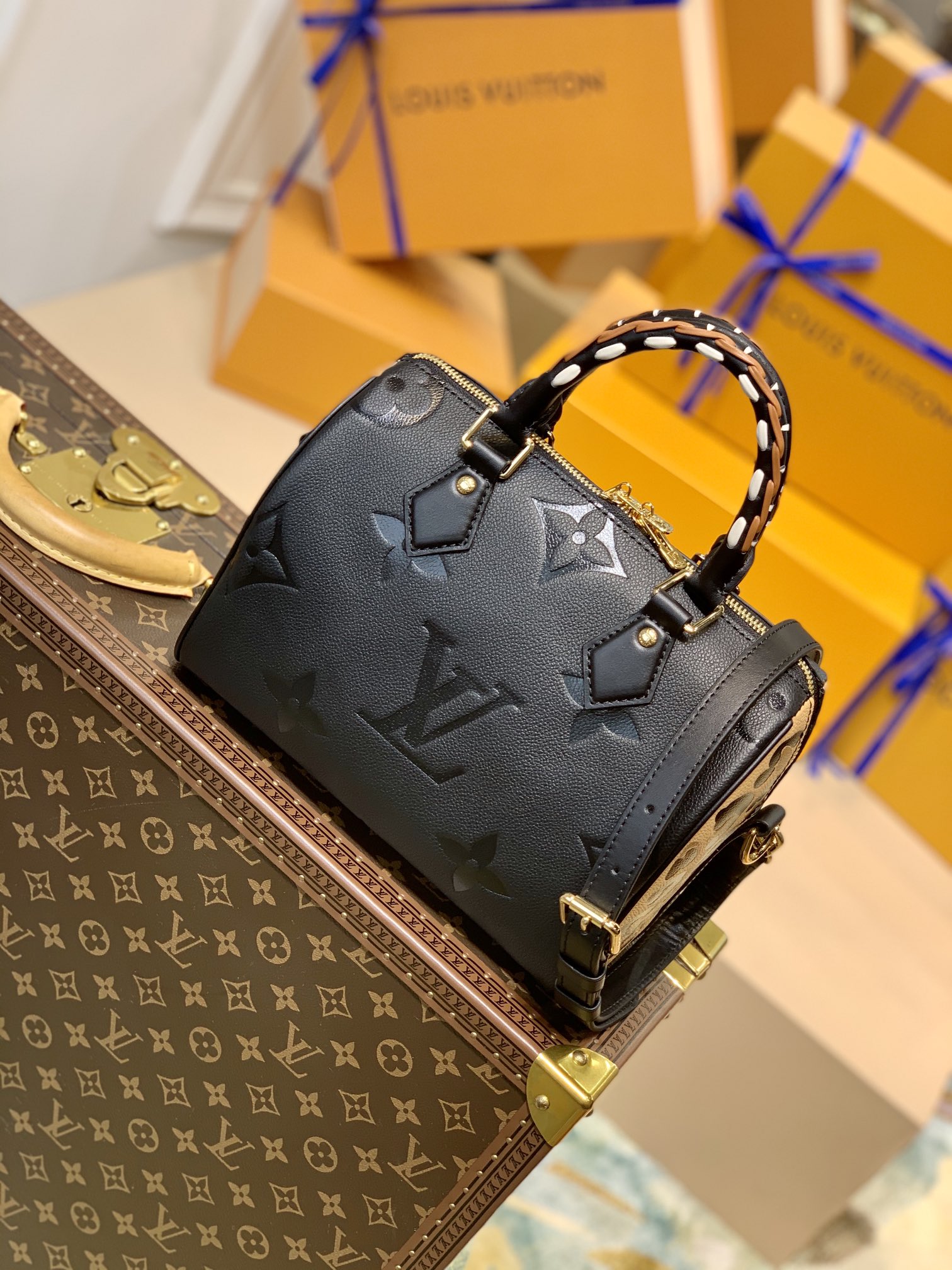 Louis Vuitton LV Speedy Bandoulière 25 豹纹手提包 M58524黑色