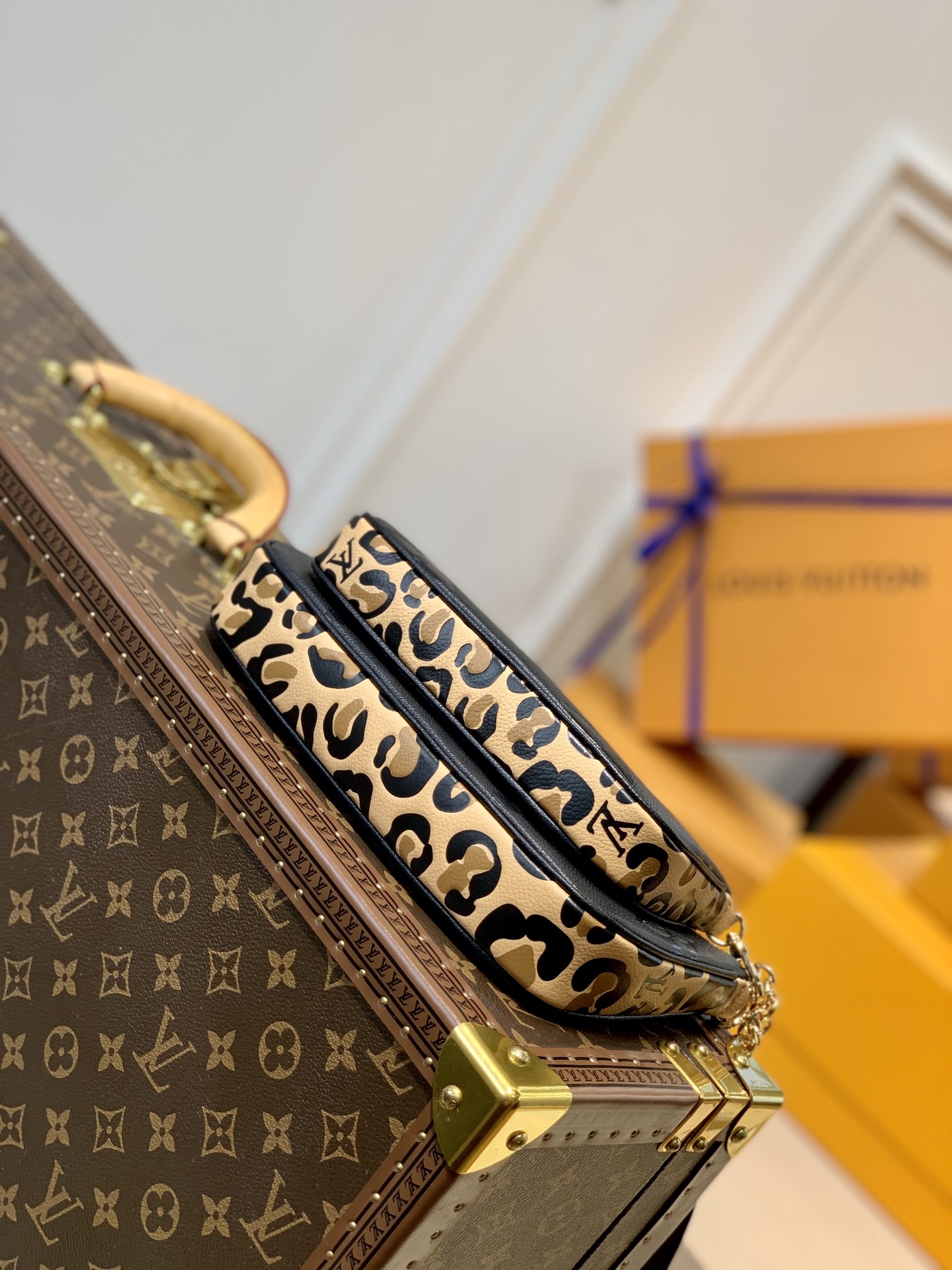 Louis Vuitton LV Multi Pochette Accessoires豹纹麻将包 M58520黑色