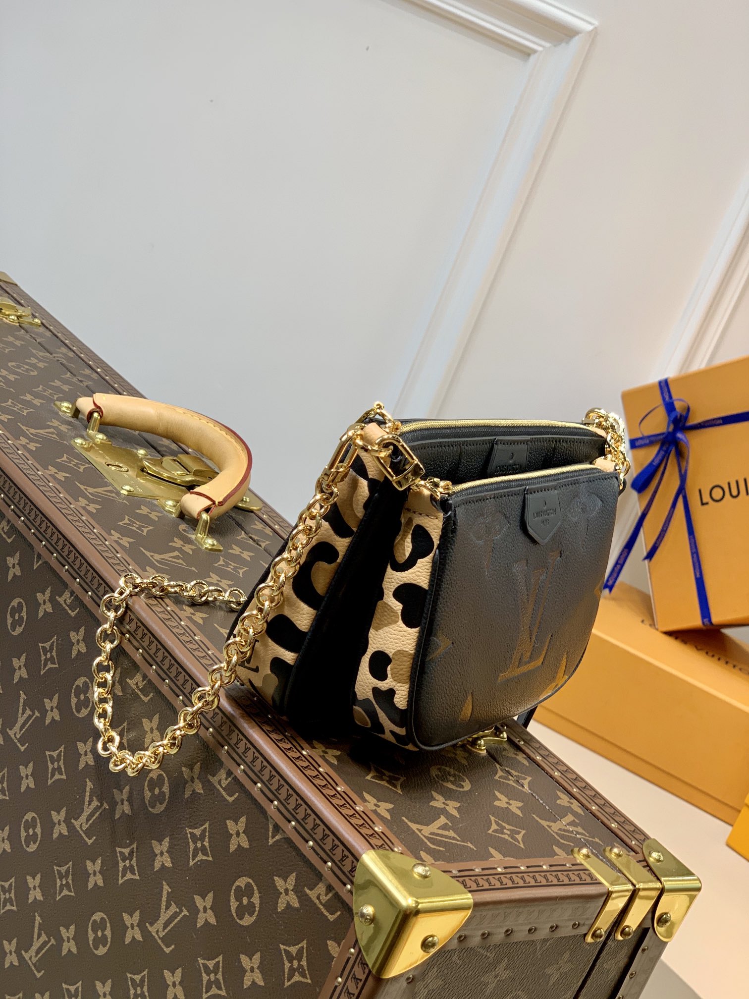 Louis Vuitton LV Multi Pochette Accessoires豹纹麻将包 M58520黑色