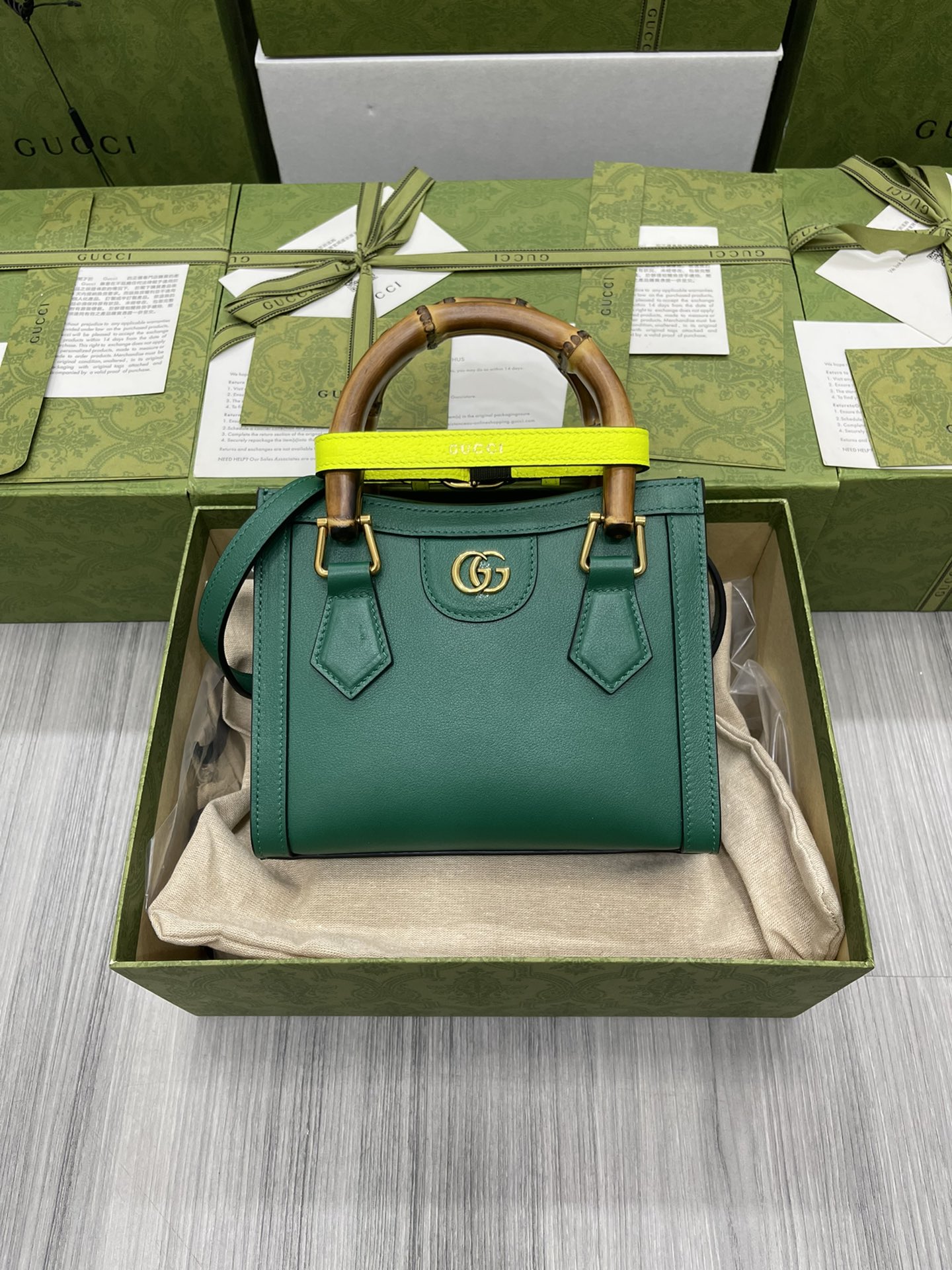 GUCCI Tote Bag Bamboo Handle Double G Hardware Leather