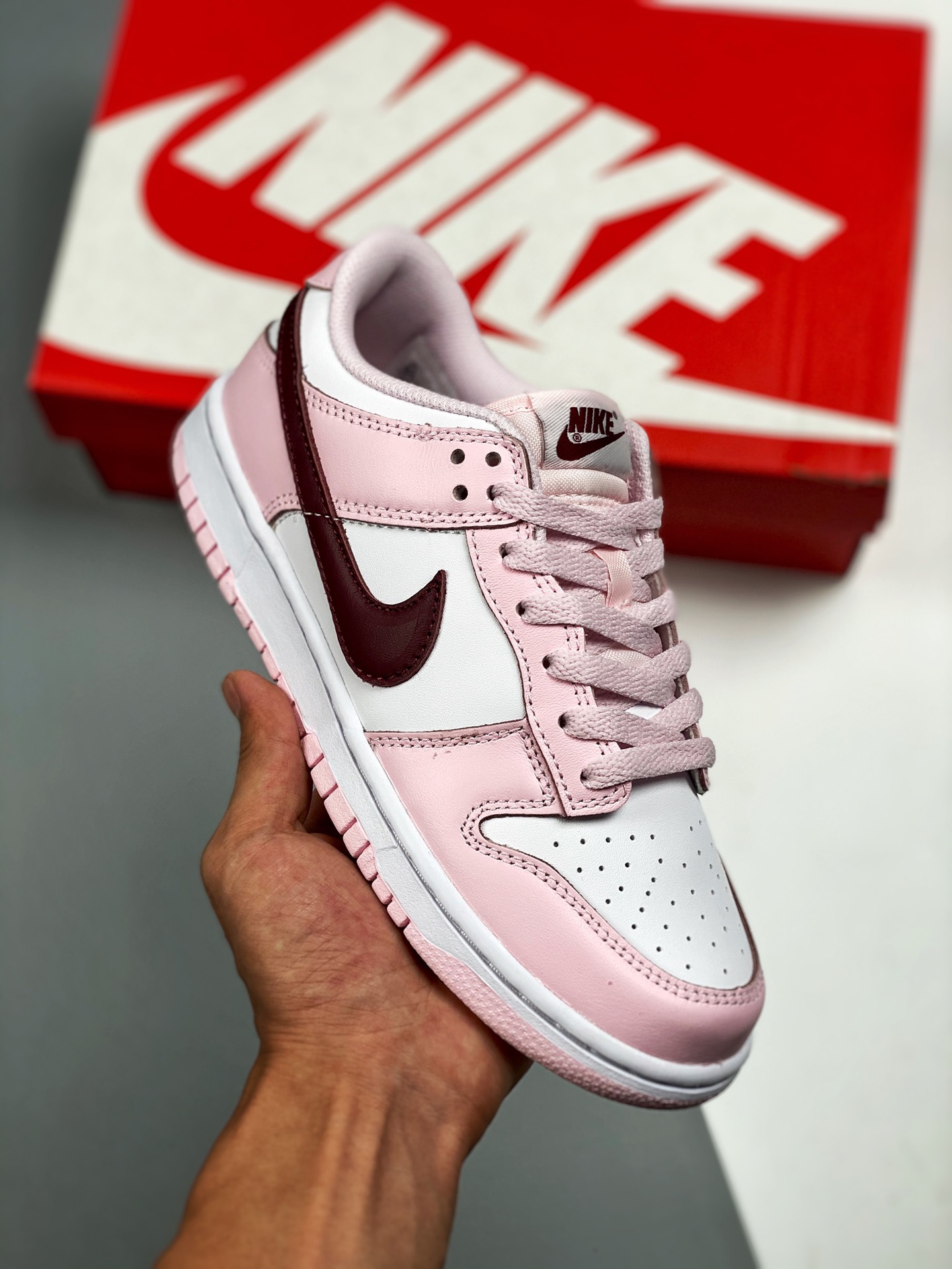 Apoya tienda 3 Nike Dunk Low (GS) Rosa Sakura, San Valentín #Etiqueta tejida de fábrica original, coincide con la versi…