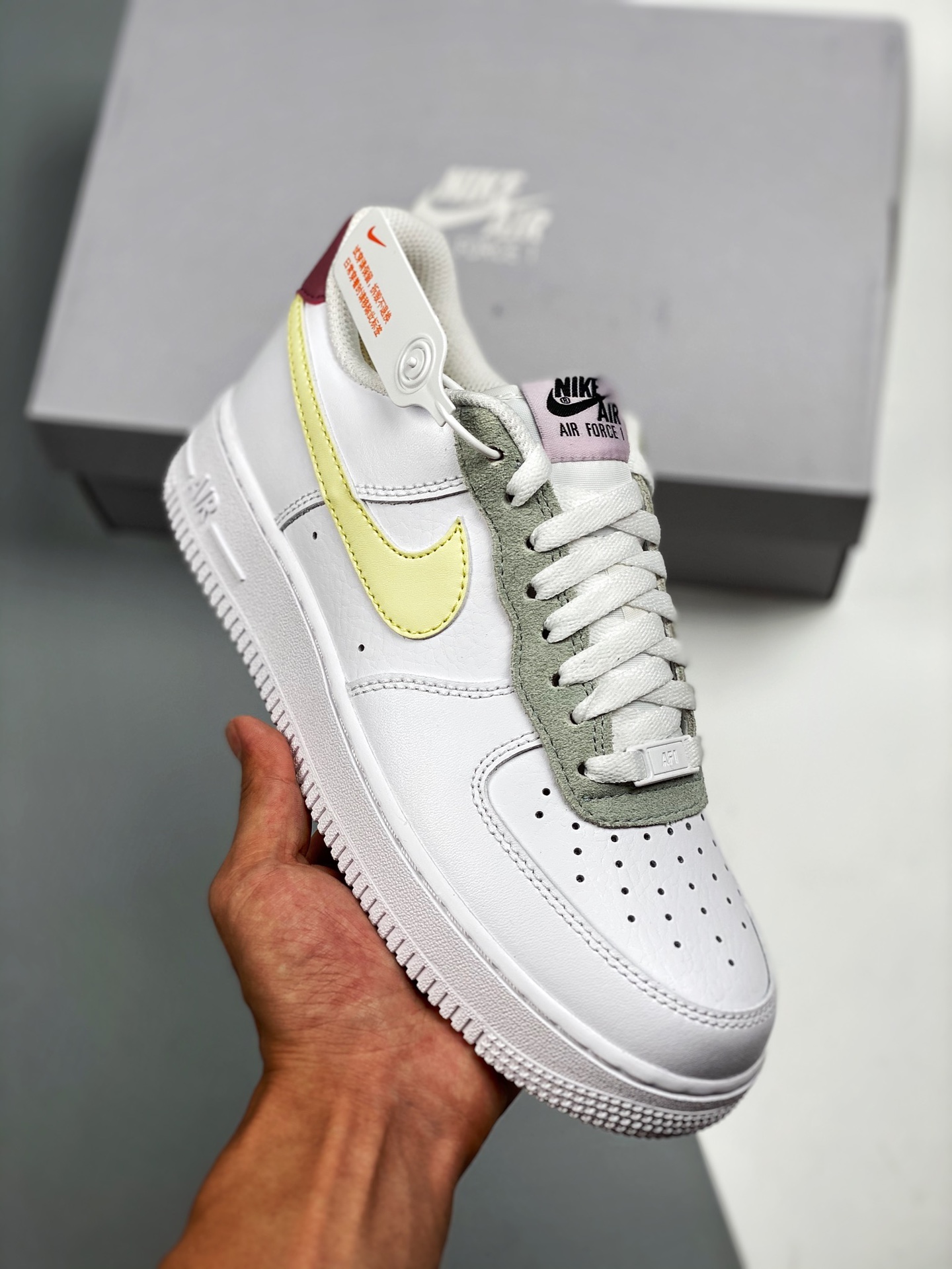 Apoya la tienda 3 Air Force 1 blanco gris amarillo, horma original, cartón original, estilo puro de la Fuerza Aérea, en…