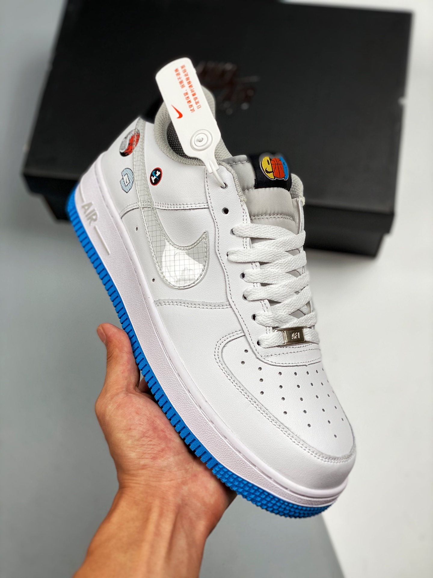 Apoya tienda 3 Air Force 1 Low blanco azul, baloncesto yin-yang, pegatina, horma y plantilla originales, estilo auténti…