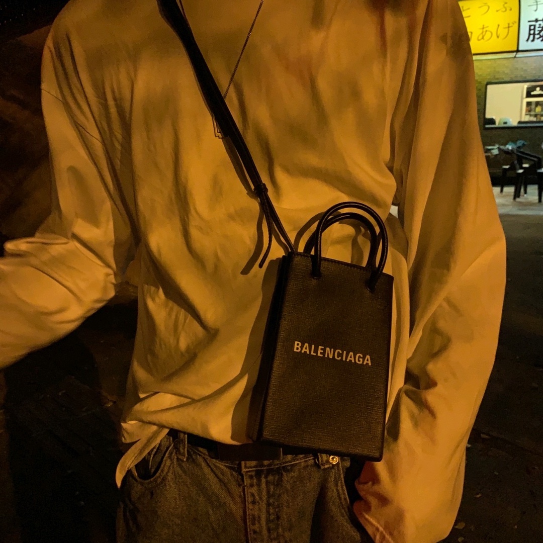 Balenciaga Shopping 12CM Bag 十字纹黑色购物纸袋包 593826