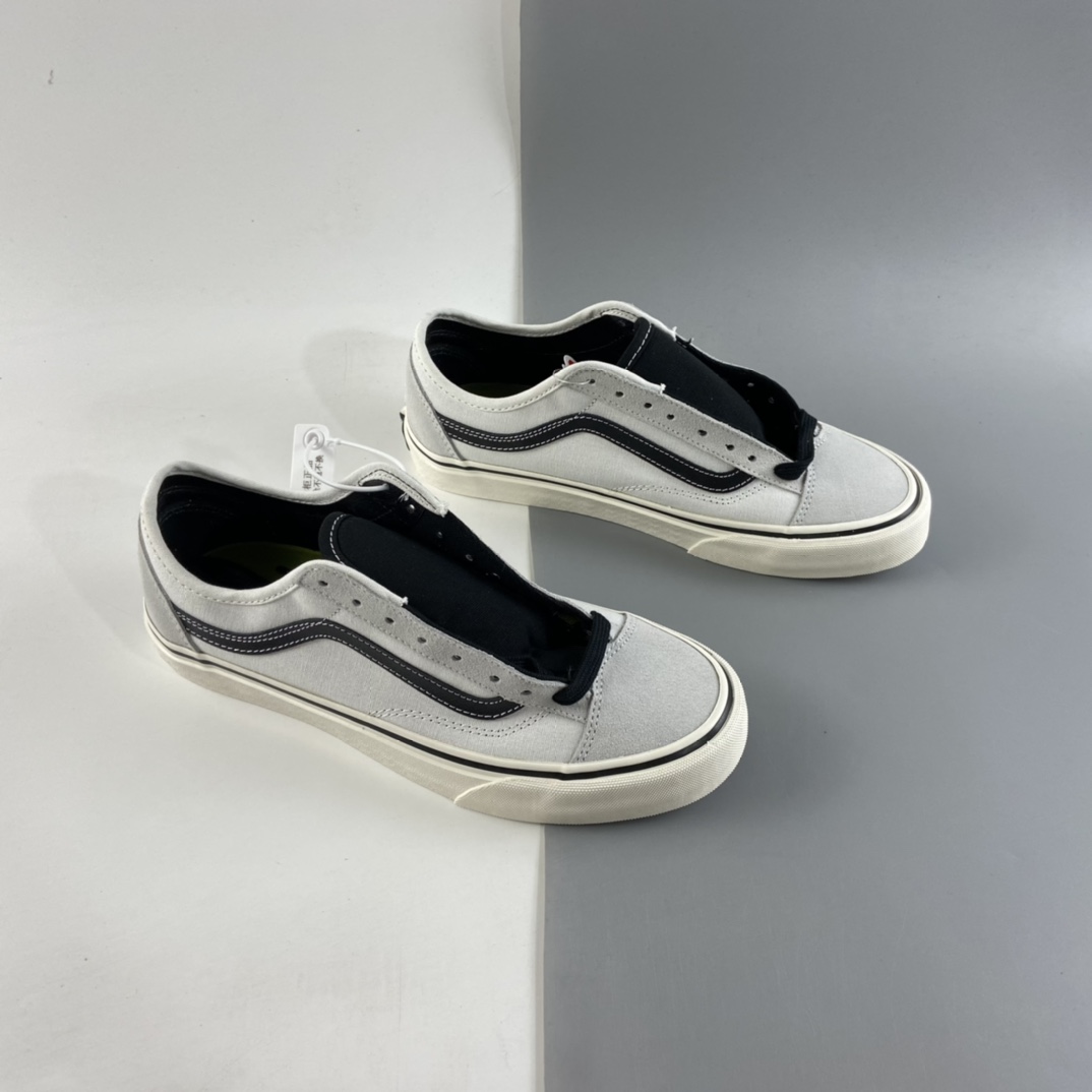 P120  VANS Style 36 灰米白侧边条纹低帮板鞋运动鞋 VN0A3MVLXGL