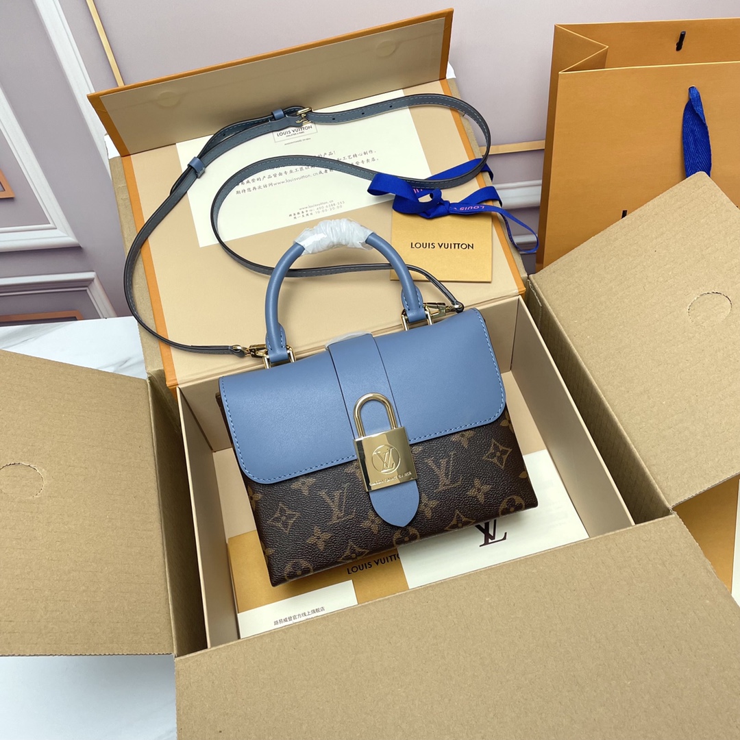Louis Vuitton LV Locky BB Bags Handbags Blue Gold Monogram Canvas Cowhide Fashion M44321