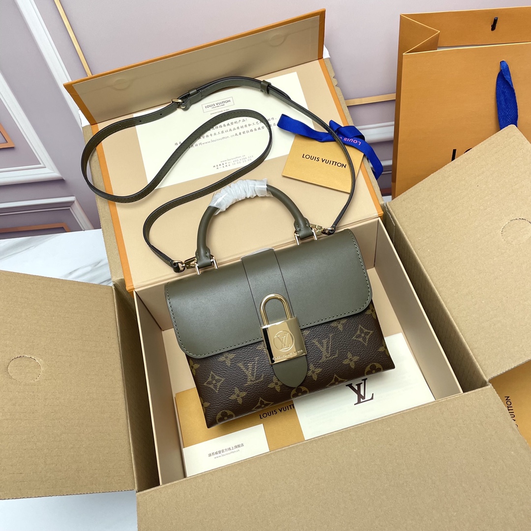 Louis Vuitton LV Locky BB Bags Handbags Gold Green Monogram Canvas Cowhide Fashion M44321