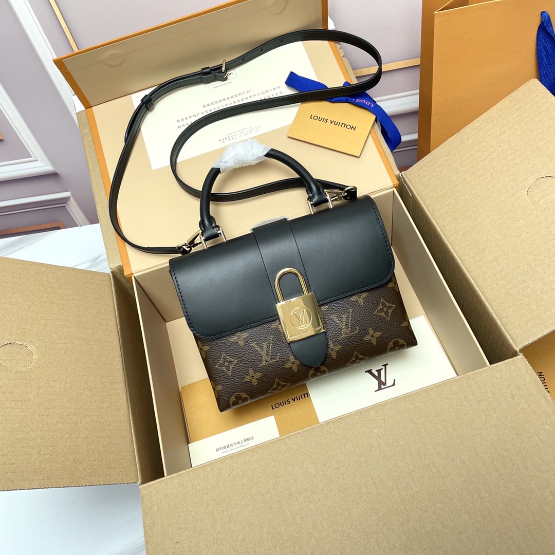 Louis Vuitton LV Locky BB Bags Handbags Black Gold Monogram Canvas Cowhide Fashion M44321