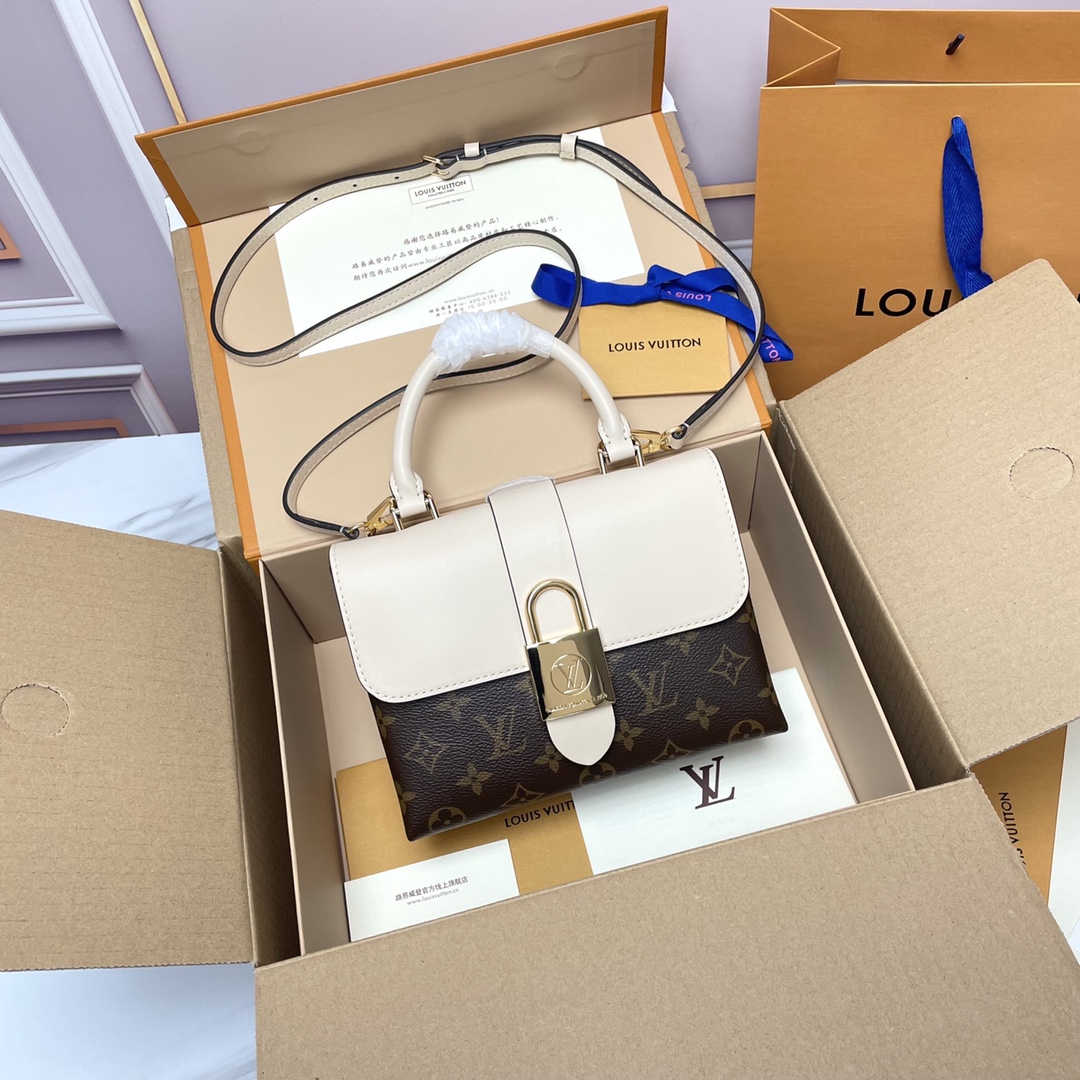 Louis Vuitton LV Locky BB Bags Handbags Beige Gold White Monogram Canvas Cowhide Fashion M44321