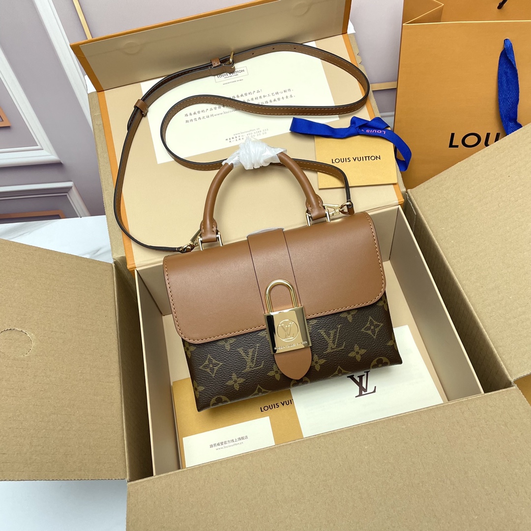 Louis Vuitton LV Locky BB Bags Handbags Brown Gold Monogram Canvas Cowhide Fashion M44321