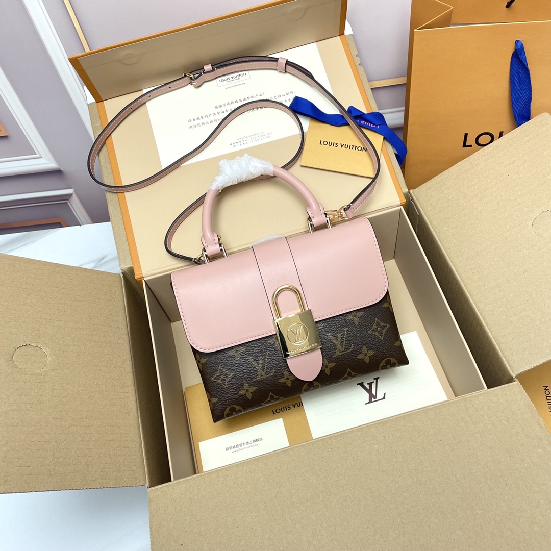 Louis Vuitton LV Locky BB Bags Handbags Gold Pink Monogram Canvas Cowhide Fashion M44321