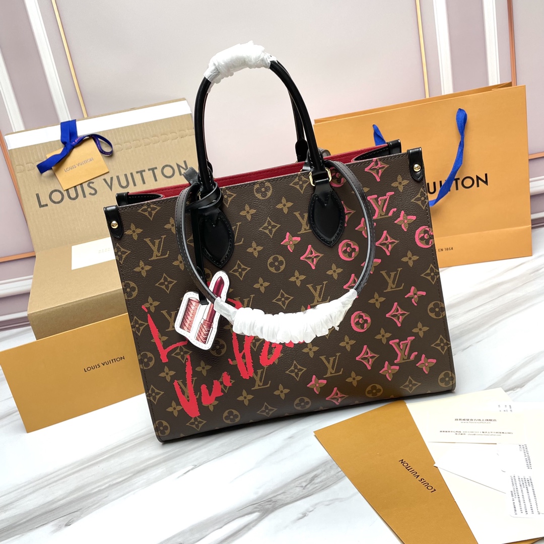 Louis Vuitton LV Onthego Bags Handbags Black Monogram Canvas Cowhide M45888