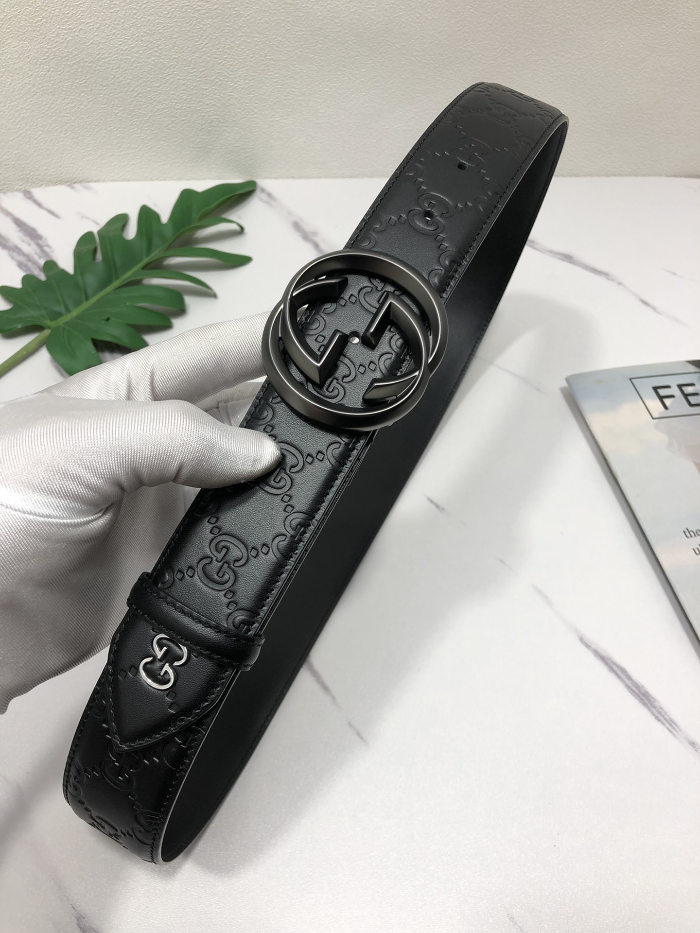 配全套包装礼盒古驰原单头层牛皮压G面