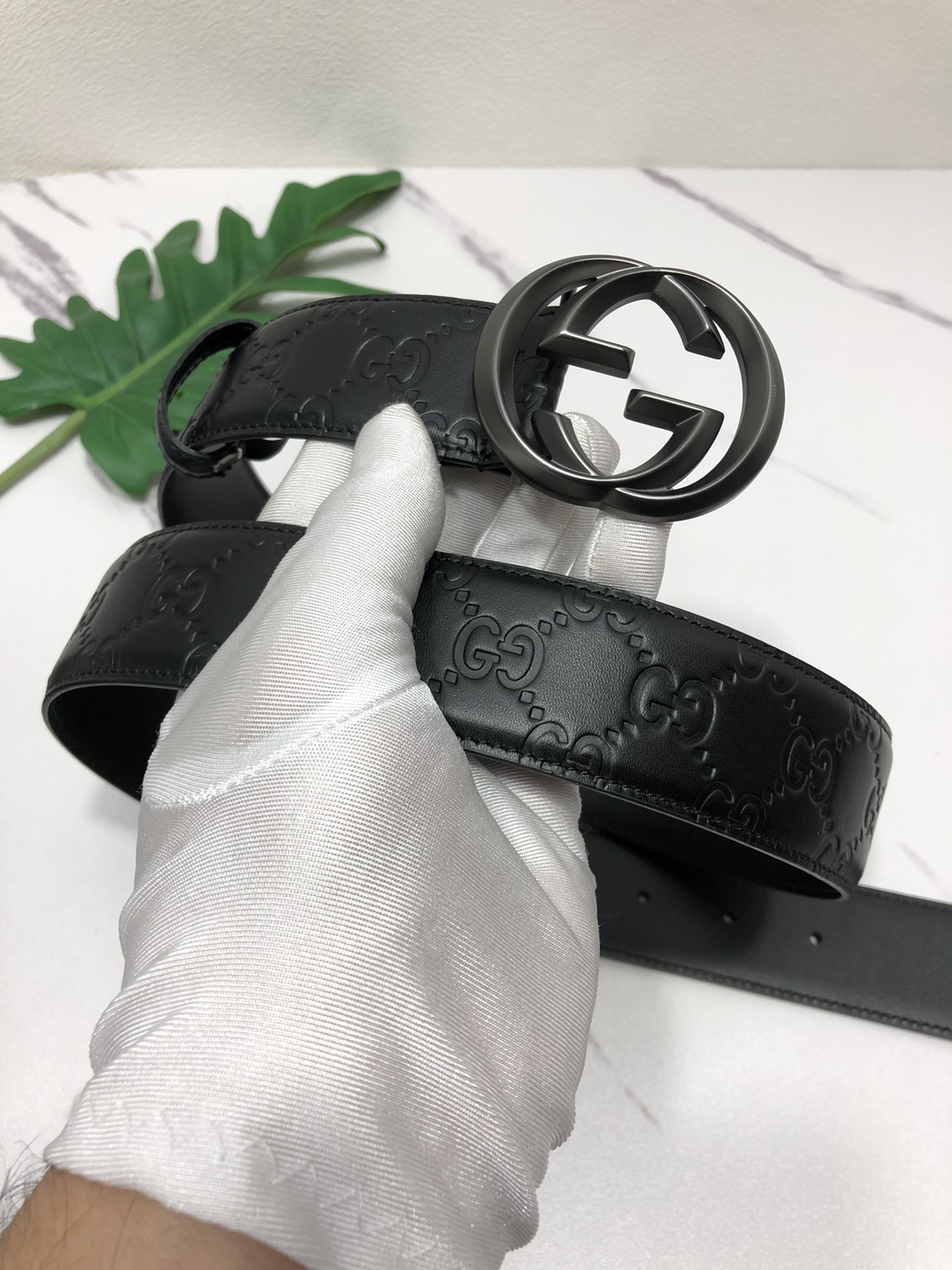配全套包装礼盒古驰原单头层牛皮压G面